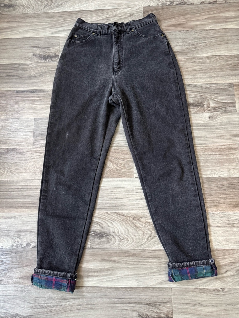 Vintage L.L. Bean Plaid Fleece Lined Jeans Made in USA Size 10 Tall